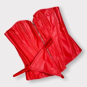🆕 NEW BOUTIQUE Vegan Leather / Faux Leather Red Strapless Corset + Panties [XL]